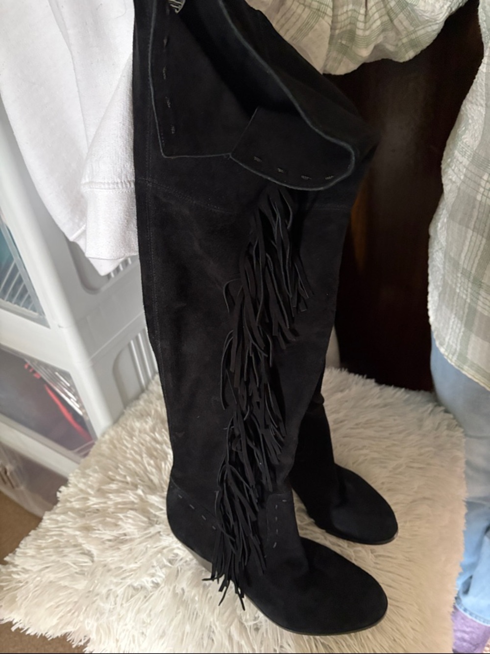 Sam Edelman Black Suede Fringe Over-the-Knee Boots